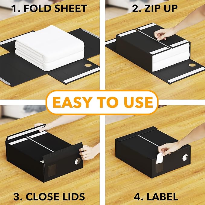 6 Pack Bed Sheet Organizers and Storage, Black, 6 Pack