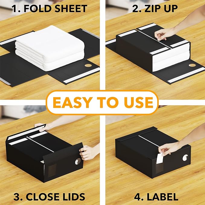 2 Pack Bed Sheet Organizers and Storage, Black