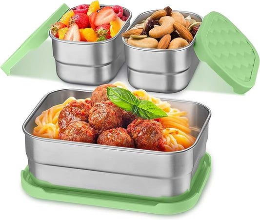 Homikit 3 Pack Kids Lunch Box Set, 18/10 Stainless Steel Bento Boxes with Silicone Lids Leak Proof