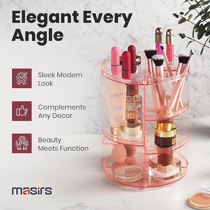 Rotating Makeup Organizer for Vanity, Pink