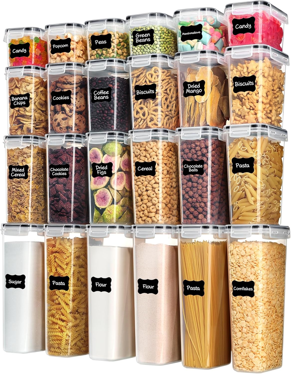 Airtight Food Storage Containers with Lids, 24 pcs, Black