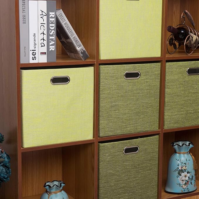 Posprica Foldable Storage Bins,13×13×13 Storage Cubes Boxes Baskets Containers for Shelf Bookcase ,Thick Fabric Drawers - Set of 4, Yellow/Beige mixed