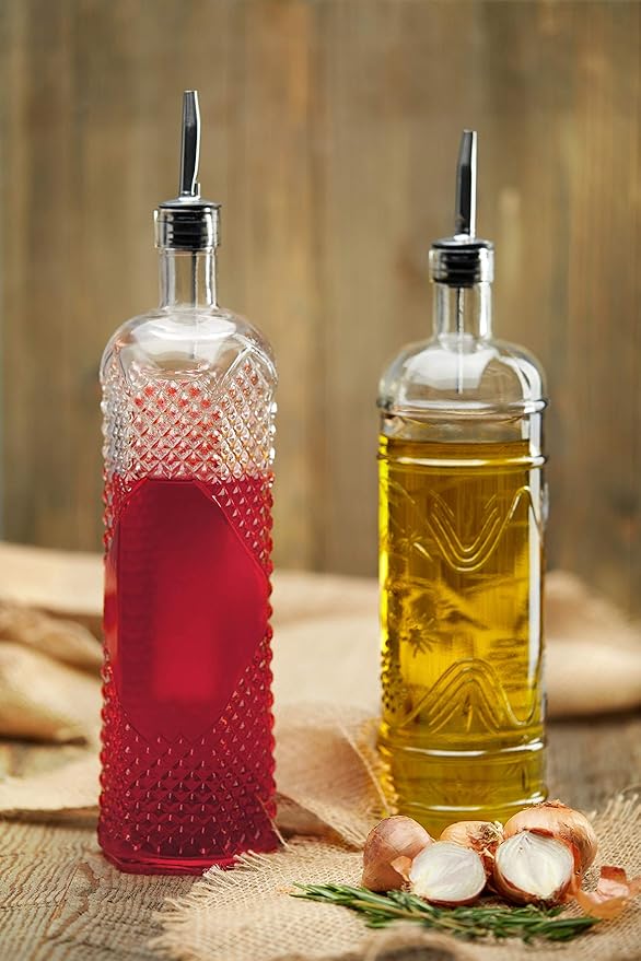 BULK PARADISE Large Clear Decorative Glass Bottle with Spout and Cork, 32oz, 1 Bottle - Design: Kristal (3in X 11.9in)