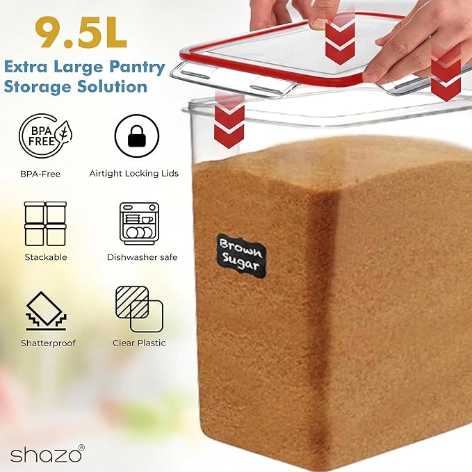 Shazo 2 PC (9.5L | 321 Oz) Extra Large Bulk Food Storage Containers with Airtight Lids for Flour, Sugar, Rice, Cereal & Pasta - Leakproof