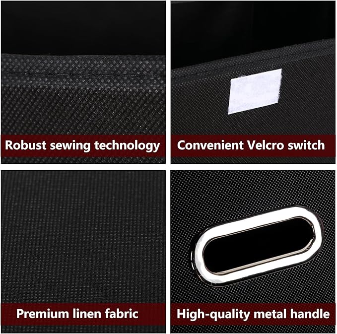 STOREONE Fabric Storage Cube Bins Foldable Organizer Container Collapsible Basket with Lids and Metal Handles, for Home, Bedroom, Closet 8 Pcs (Black)