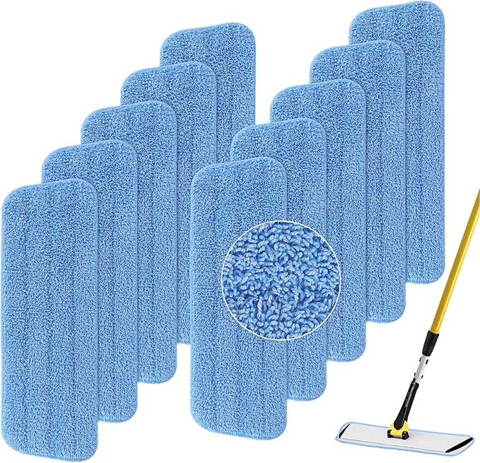 Replacement Microfiber Pad Fit for Rubbermaid Commercial 18 Inch and 17 Inch Mop - 10 Pack Wet & Dry Commercial Cleaning Reusable Refills Fit for Any Microfiber Flat Mop 18" 17" - Trapezium