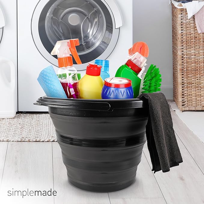 SIMPLEMADE Collapsible Bucket Cleaning Set - Includes 2 Foldable Buckets, Spray Bottle, Rag, Scrubbing Brush and Sponge - Holds Up to 10 liters, Easy Storage, All-Purpose Cleaning Solution