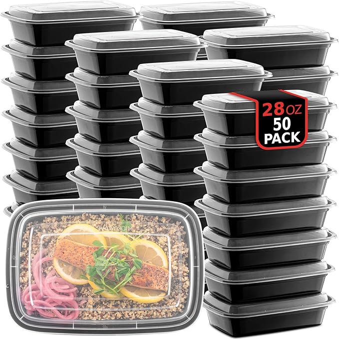 50-Pack Reusable Meal Prep Containers Microwave Safe Food Storage Containers with Lids, 28 oz