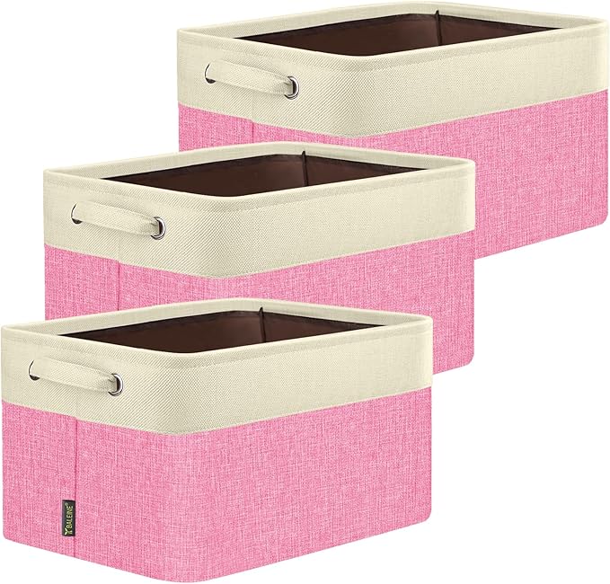 3 Pack Fabric Closet Storage Bins for Shelves, Pink, 17''x13''x10.5''