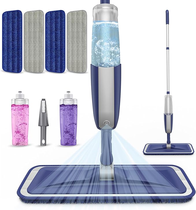 Spray Mops for Hardwood Floor Cleaning: MEXERRIS Wet Dust Mops with 4 Reusable Pads for Swiffer Powermop & 2 Refillable Bottles - Wood Floor Mop Home Commercial Mops for Tile Wood Laminate Vinyl
