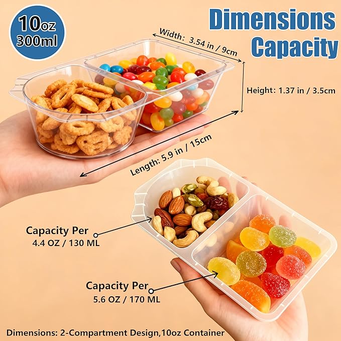 10 OZ New Snack Pack Containers &Reusable Snack Containers with Lids-Double Compartment Meal Prep Containers,Compartment Condiment Containers,Perfect for Bulk Meal Prep & On-the-Go (20 Sets)