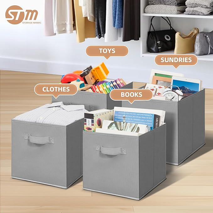 STORAGE MANIAC Storage Cubes, 11 Inch Collapsible Storage Bins with Handles, 4 Pack Fabric Foldable Bins for Organization
