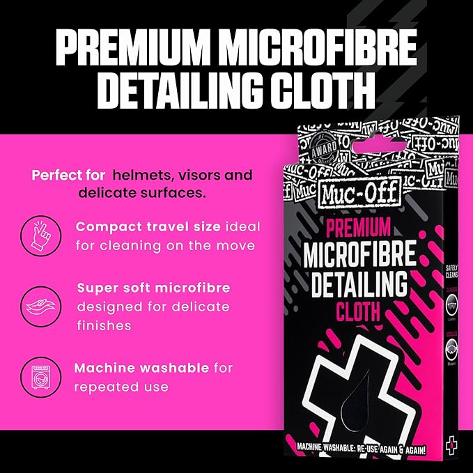 Muc-Off Microfiber Detailing Cloth - Compact Cleaning Cloth for Bicycle and Motorcycle Care - Polishing Cloth for Helmets, Visors and Goggles, Black