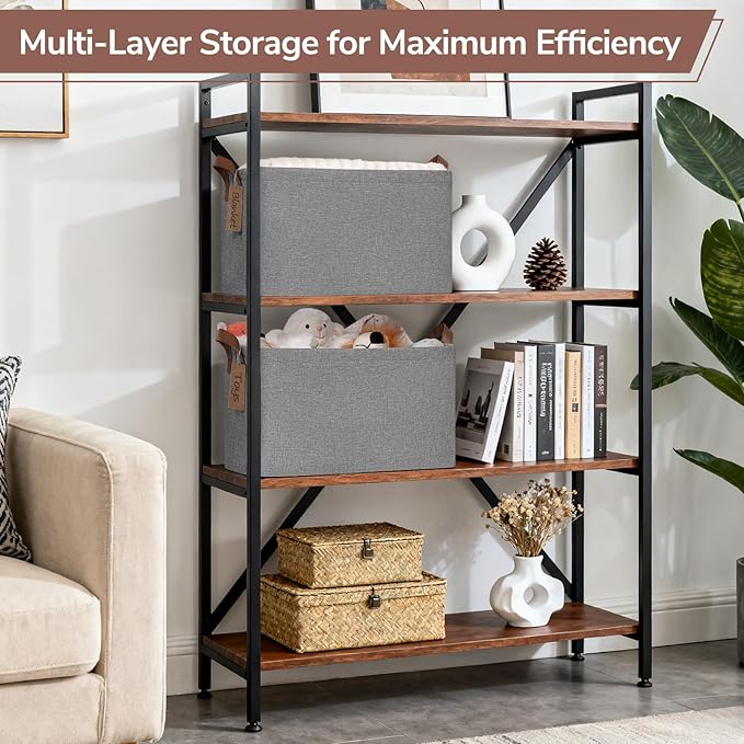 4 Pack Large Storage Baskets for Shelves, Gray