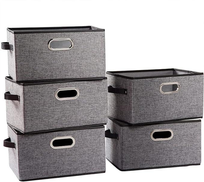 PRANDOM Fodable Baskets (5-Pack) - Grey Storage Cubes - 11.5x8.5x6.7 Inch