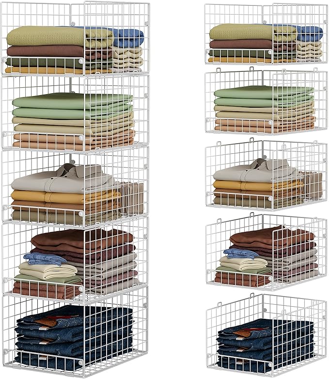 5-Tier Stackable Closet Storage Shelves, Closet Organizers and Storage Basket