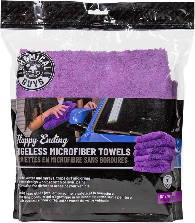 Chemical Guys MIC34803 Happy Ending Ultra Plush Edgeless Microfiber Towel, Purple (16" x 16")