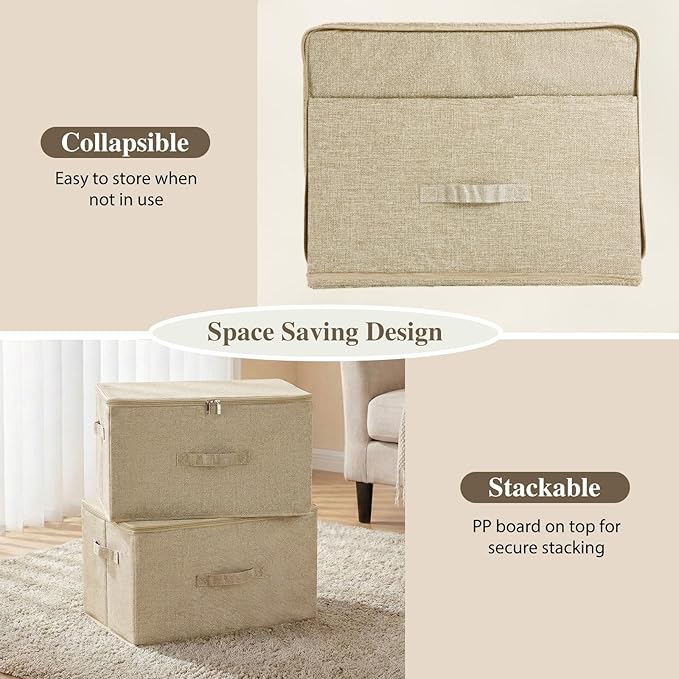 ANMINY 51.9 Qt Storage Bins - 2PC Beige Fabric Boxes