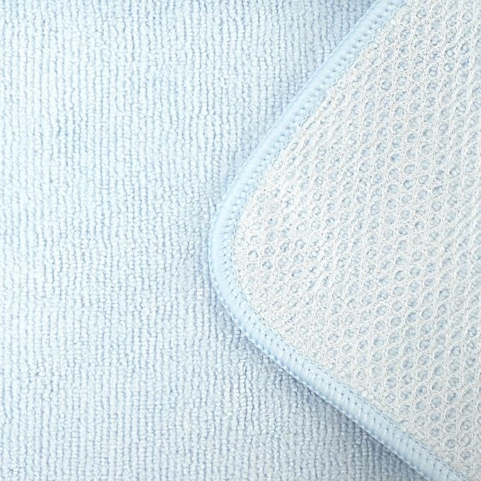 HAWOK Microfiber Cleaning Cloths with Poly Scour Scrub Side, 13 x 13 inches, 50 Pack, Glass Car Window Dish Cloths, Reusable and Machine Washable, Lint-Free, Light Blue