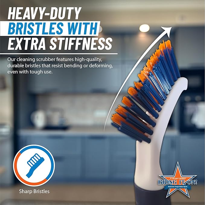 Bring It On Grout Cleaning Brush 6-Pack– Crevice Cleaning Brush with Stiff Nylon Bristles – 8-inch Heavy-Duty Grout and Tile Cleaner Brush – Scrubbing Brush for Corners, Bathroom, and Kitchen