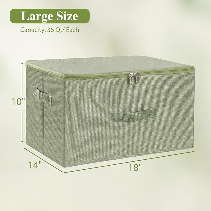 ANMINY 36 Qt Storage Bins - 2PC Green Fabric Boxes