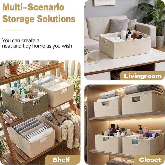 Foldable Fabric Storage Baskets Set of 2 for Shelves, Brown 2 Pack