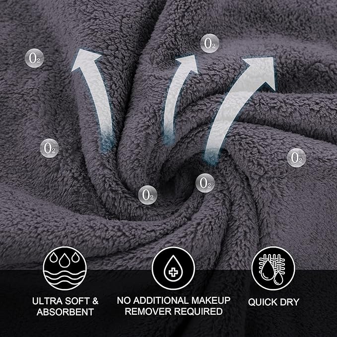 MOONQUEEN Microfiber Facial Cloths Fast Drying Washcloth 12 Pack - Premium Soft Makeup Remover Cloths - Grey