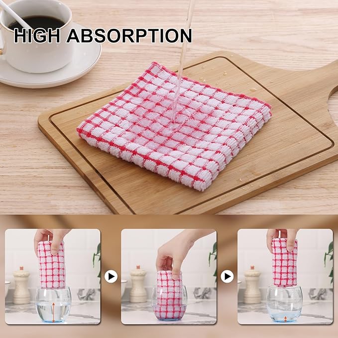 Kitinjoy Cotton 16 Pack Terry Kitchen Dish Cloths, 12 x 12 Inches Super Soft and Absorbent Dish Rags, Quick Drying Dish Towels for Washing Dishes, Mix Colour