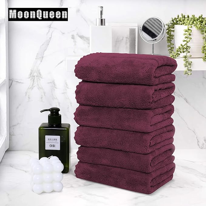 MOONQUEEN 18 Pack Premium Hand Towels - Quick Drying - Microfiber Coral Velvet Highly Absorbent Towels - Multipurpose Use as Hotel, Bathroom, Shower, Spa, Hand Towel 16 x 28 inches (Burgundy)