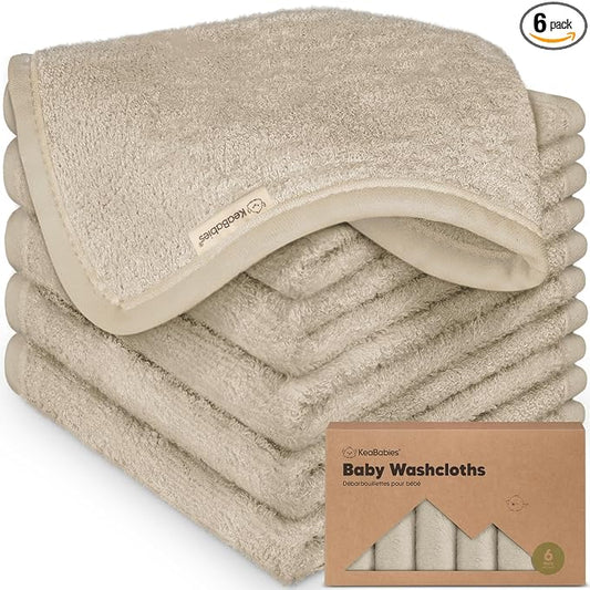 6-Pack Baby Washcloths – Soft Absorbent Viscose from Bamboo Washcloths for Face, Body, Baby Towels for Newborn, Kids, Toddlers,Infant,Gentle on Sensitive Skin,10x10 Reusable Face Towels(Earth Brown)