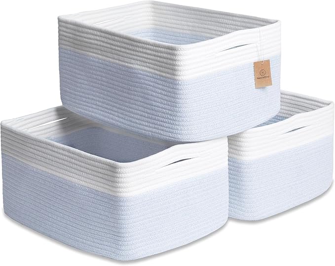 NaturalCozy Storage Baskets 16.8”x13”x7.6” Cotton Rope Woven Baskets for Organizing 3-Pack | Toy Storage Bins | Basket for Shelves, Laundry, Blanket