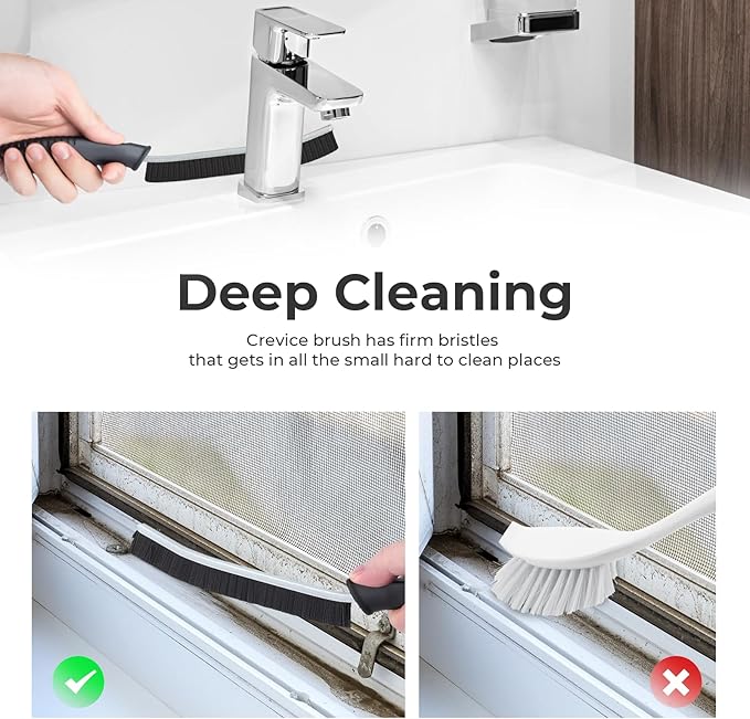 TQRR Cleaning Brush-Hard Crevice Cleaning Brushes, Multifunctional Window Groove Brushes, Grout Brush, Cleaning Tool for Bathroom, Kitchen, Toilet, Tile, Sink, Home (6, Black)