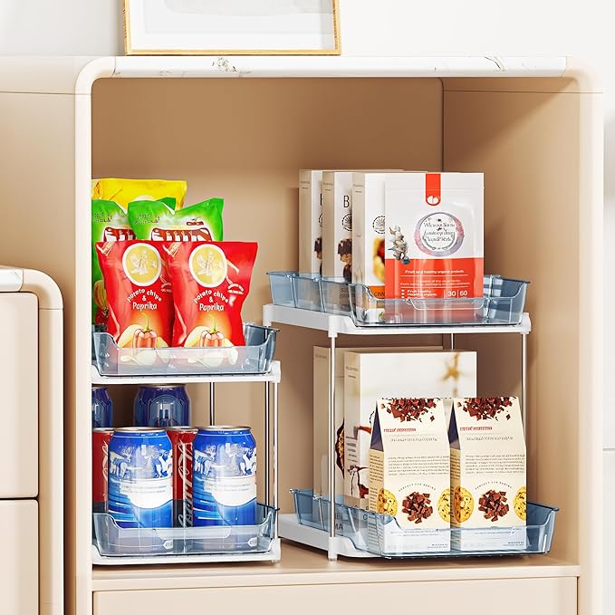 Delamu 2-Tier Multi-Purpose Bathroom Under Sink Organizers and Storage, Stackable Kitchen Pantry Organization