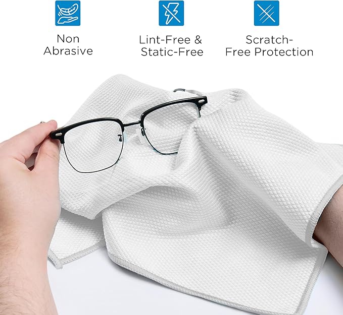 Microfiber Glass Cleaning Cloth 6 Pack, 15.5x15.5 Inch White Magic Cleaning Rags, Lint Free Streak Free Reusable Towels for Windows, Mirrors, Cars, Screens, Kitchen and Stainless Steel Surface