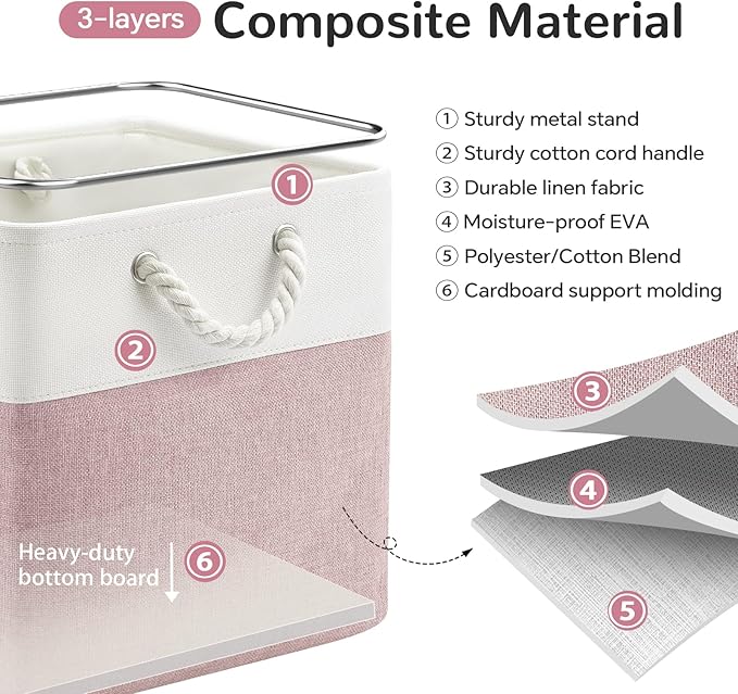 12 x 12 Inch Cube Storage Bins, White/Pink