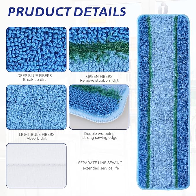 Upgraded Replacement Microfiber Mop Pads for Rubbermaid Commercial 18 Inch Mop 17 Inch Mops, Reusable Wet & Dry Commercial Cleaning Flat Mops System 18" 17" Refill Head for Multi-Surface Floor-12Pack
