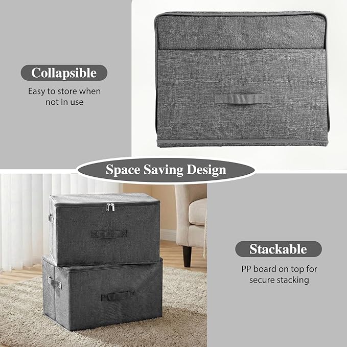 ANMINY Storage Bins with Zipper Lids 36 Qt Lidded Fabric Storage Boxes Baskets Cubes with Handles Collapsible Washable Cotton Linen Closet Shelf