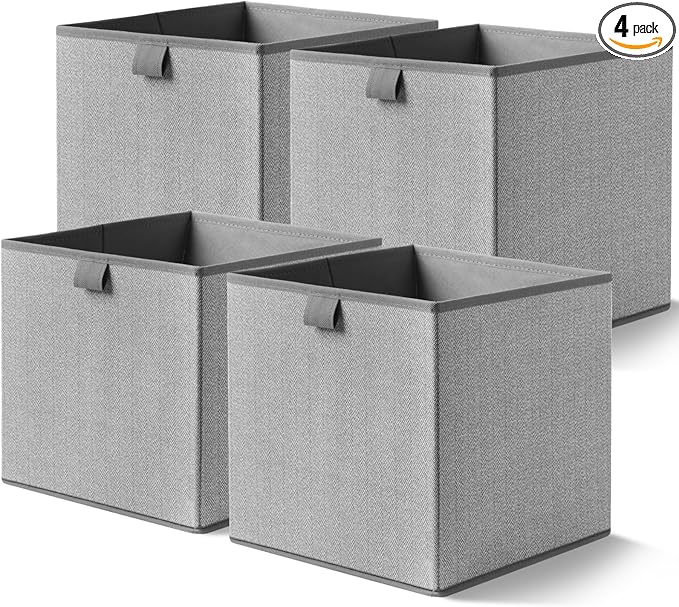 Storage Baskets, 11.8-Inch Woven Fabric Bins, 4PCS/Grey-11.8*11.8*11.8inch