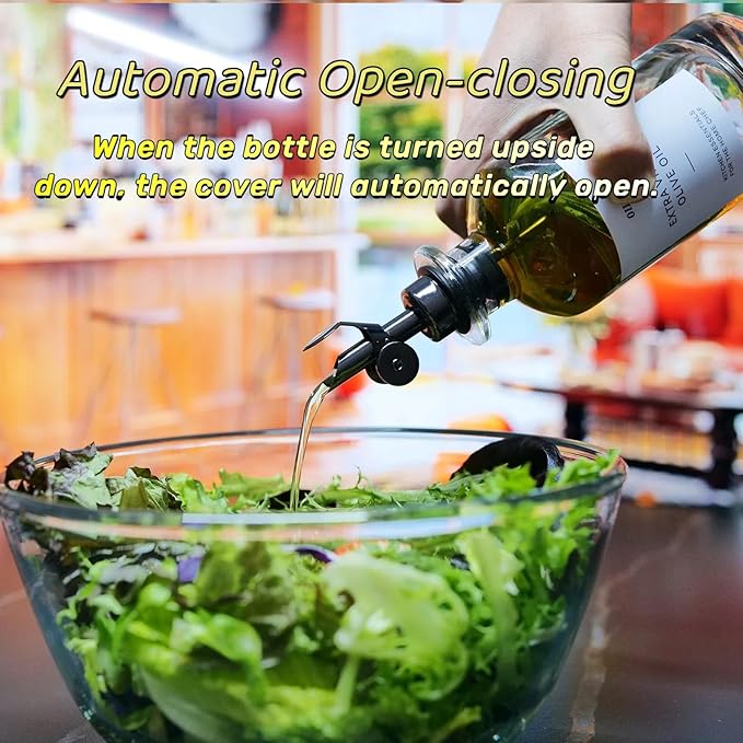 Olive Oil Dispenser Spout, Weighted Liquor Pour Spout, Syrup Dispenser Spout, Stainless Steel Automatic Pour Spouts for Liquor Bottles, Oil Bottles, Vinegar, Syrup and Alcohol 4 Pack Black