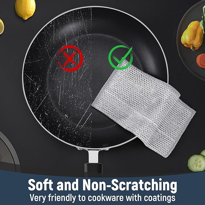 3 Layers Non Scratch Wire Dish Cleaning Supplies 12PCS - Wire Dishwashing Rag Home Essentials-Reusable Steel Wool Scrubber Washcloths,Kitchen Towels and Dishcloths Set for Pans Sinks & Cookware