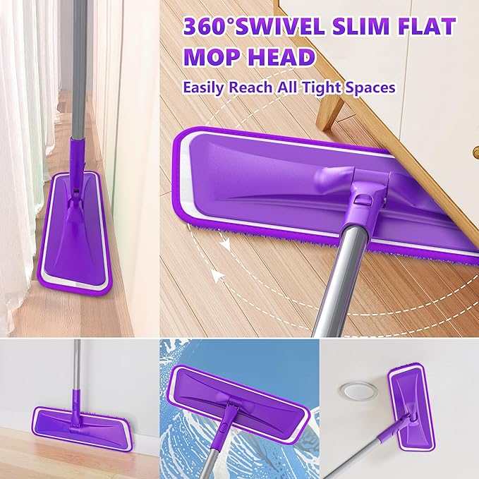 Microfiber Mops for Floor Cleaning - BPAWA Flat Floor Mop with 4 Reusable Washable Pads fit for Swiffer Powermop Kitchen Wet Dry Dust Mop for Hardwood Laminate Wood Tile Ceramic Vinyl Wall Floors