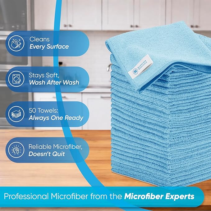 Microfiber Wholesale Cleaning Cloths | 12 Pack | 11" x 11" Reusable Towels, Wash Rags, Dust Cloth, All-Purpose: Kitchen, Dish, Cars, Shop, Glass (Blue)