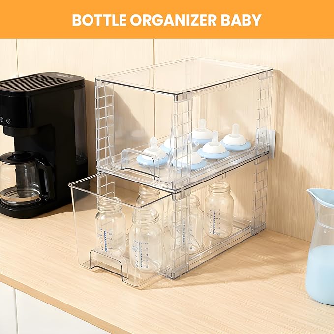 2 Pack Stackable Acrylic Storage Drawers – Clear Plastic Organizer Bins, Easy to Assemble, Suitable for Bathroom, Undersink, Kitchen, Pantry, Makeup, Medicine Organization