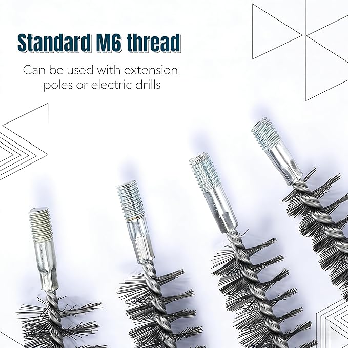 50 in Pipe Cleaning Kit, Stainless Steel Bristles Brush Set, Tube Brush with 4 Flexible Rods,Wire Brush with Hex Shank for Drill,4 PCS Pipe Brush for Auto Parts, Bottles, Tubes,Drain