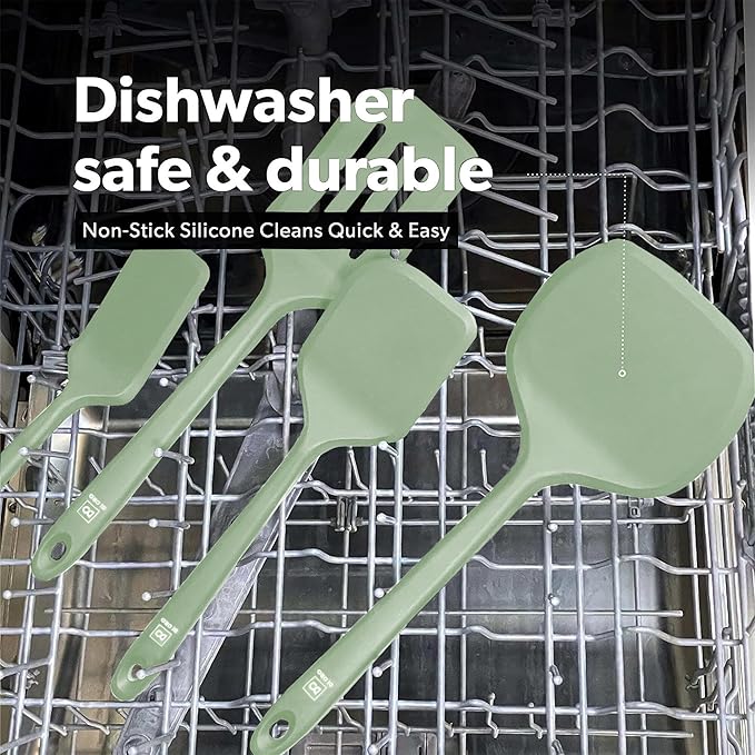 New DI ORO Silicone Turner Spatula Set - Kitchen Spatulas for Nonstick Cookware - Cooking Utensils for Flipping Eggs & Pancakes - 600°F Heat-Resistant BPA Free Turners - Dishwasher Safe (4pc, Sage)