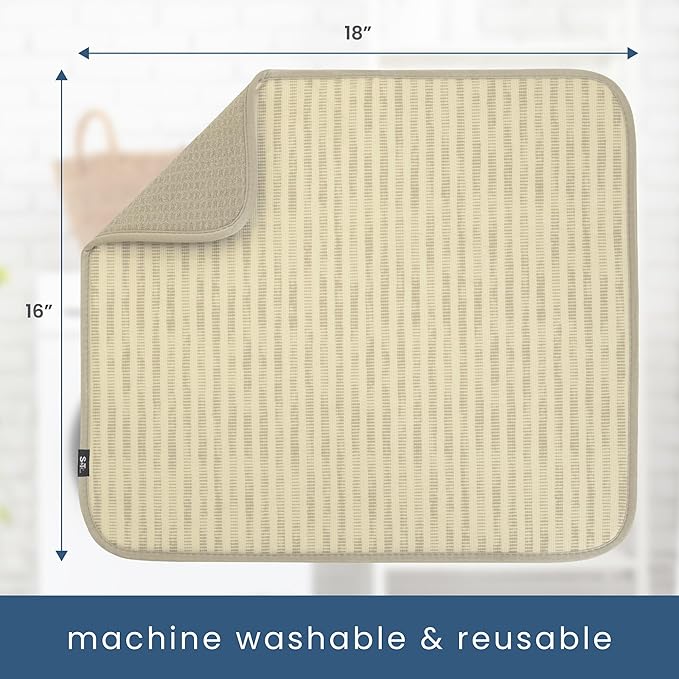 INC. Dish Drying Mat, 16” x 18”, Cream Distressed Lines