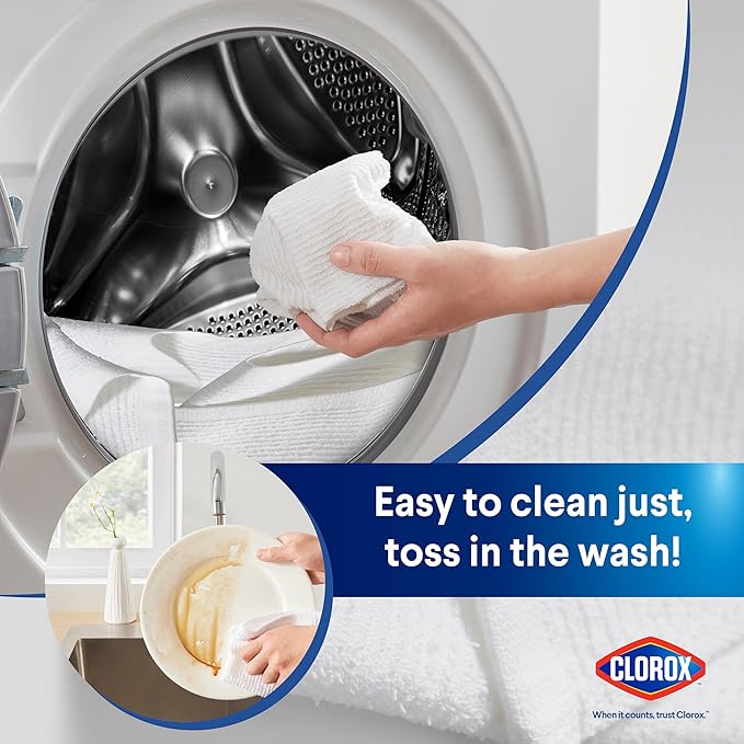 CLOROX Ribbed Bar Mops - 100% Cotton Quick Dry Extra Large Dishcloths - Absorbent Multipurpose Cleaning Cloths for Restaurants, Kitchen, Bathroom, Hotel - 16" x 19" - White 3 Pack