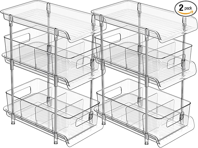 2Set 3 Tier Clear Bathroom Organizer with Dividers