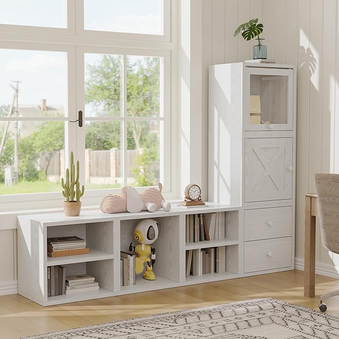 FUSUNBAO Magic DIY Cube Storage Organizer Stackable Cubes for Home Books Clothes Toy -Modular Cubby Storage System-Office Cubical-Bookcase Closet (Pure White-Washed, 1 Layer Cube)