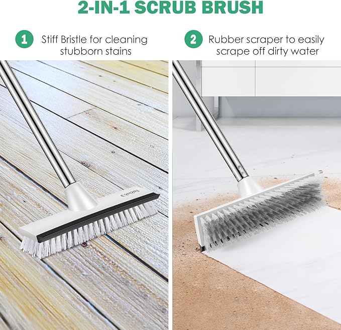 SetSail 2 Pack Heavy-Duty Scrub Brush+Floor Scrub Brush with 51-Inch Long Adjustable Handle 2 in 1 Scrape Brush Stiff Bristle Floor Scrubber for Cleaning Shower Bathroom Garage Kitchen Wall Deck Tub